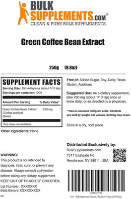 Photo of the BulkSupplements.com Green Coffee Bean Extract label