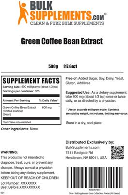 Photo of the BulkSupplements.com Green Coffee Bean Extract label