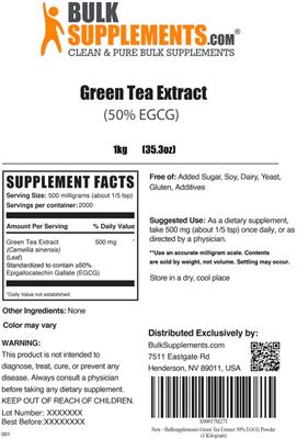 Photo of the BulkSupplements.com Green Tea Extract (50% EGCG) label