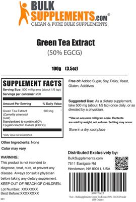 Photo of the BulkSupplements.com Green Tea Extract (50% EGCG) label