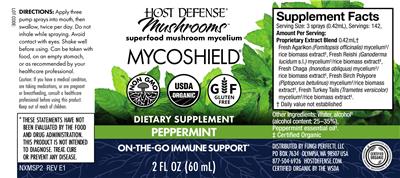 Photo of the Host Defense Mushrooms Myco Shield Spray Peppermint label