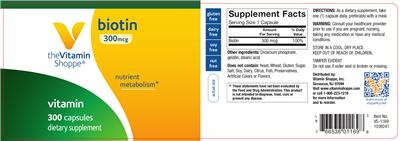 Photo of the The Vitamin Shoppe Biotin 300 mcg label