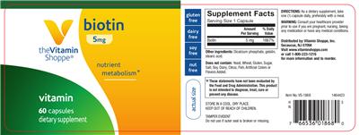 Photo of the The Vitamin Shoppe Biotin 5 mg label