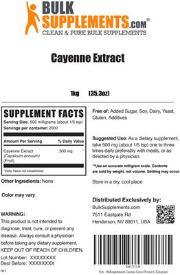 Photo of the BulkSupplements.com Cayenne Extract label
