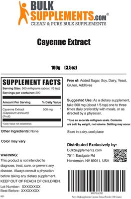 Photo of the BulkSupplements.com Cayenne Extract label