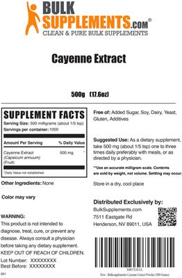 Photo of the BulkSupplements.com Cayenne Extract label