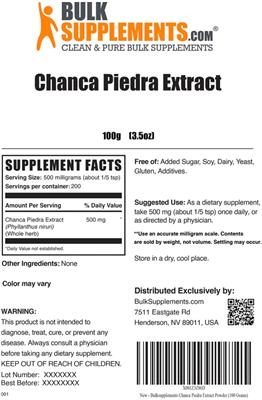 Photo of the BulkSupplements.com Chanca Piedra Extract label