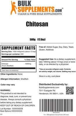 Photo of the BulkSupplements.com Chitosan label