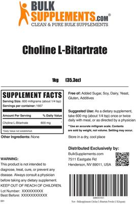 Photo of the BulkSupplements.com Choline L-Bitartrate label
