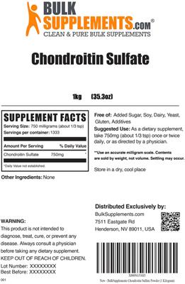 Photo of the BulkSupplements.com Chondroitin Sulfate label
