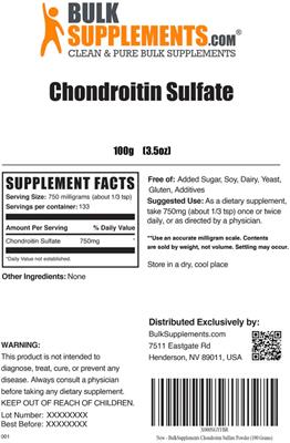 Photo of the BulkSupplements.com Chondroitin Sulfate label