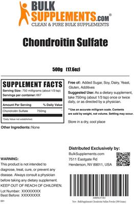 Photo of the BulkSupplements.com Chondroitin Sulfate label