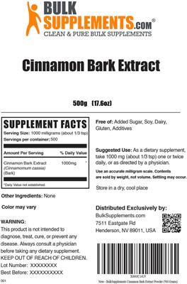 Photo of the BulkSupplements.com Cinnamon Bark Extract label