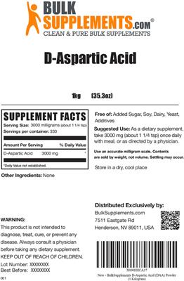 Photo of the BulkSupplements.com D-Aspartic Acid label