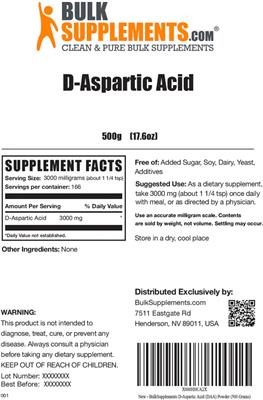 Photo of the BulkSupplements.com D-Aspartic Acid label
