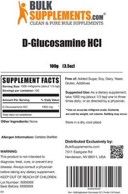 Photo of the BulkSupplements.com D-Glucosamine HCl label