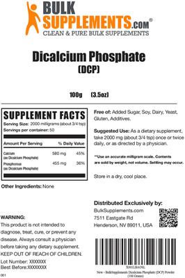 Photo of the BulkSupplements.com Dicalcium Phosphate label