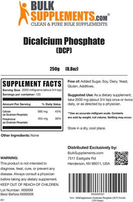 Photo of the BulkSupplements.com Dicalcium Phosphate label