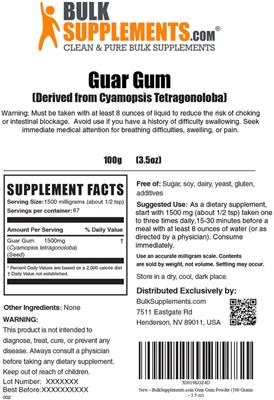 Photo of the BulkSupplements.com Guar Gum label