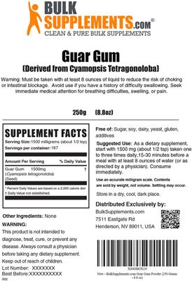 Photo of the BulkSupplements.com Guar Gum label
