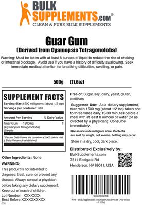 Photo of the BulkSupplements.com Guar Gum label