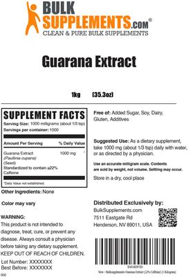 Photo of the BulkSupplements.com Guarana Extract label