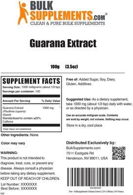 Photo of the BulkSupplements.com Guarana Extract label