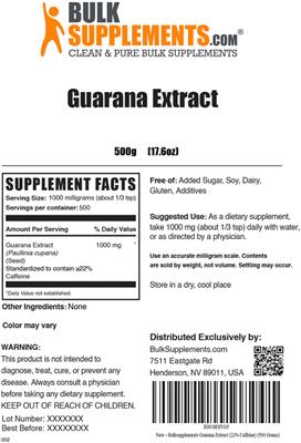 Photo of the BulkSupplements.com Guarana Extract label
