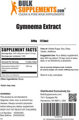 Photo of the BulkSupplements.com Gymnema Extract label