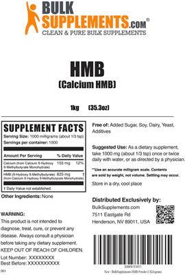 Photo of the BulkSupplements.com HMB (Calcium HMB) label
