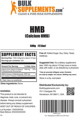 Photo of the BulkSupplements.com HMB (Calcium HMB) label