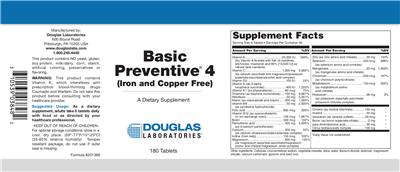 Photo of the Douglas Laboratories Basic Preventive 4 (Iron And Copper Free) label