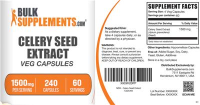Photo of the BulkSupplements.com Celery Seed Extract 1500 mg Veg Capsules label