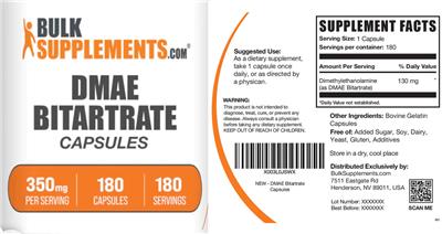 Photo of the BulkSupplements.com DMAE Bitartrate 350 mg Capsules label