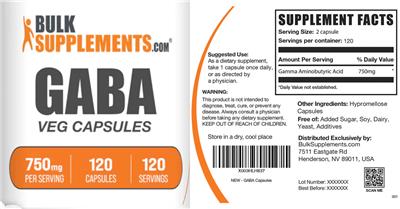 Photo of the BulkSupplements.com GABA 750 mg Veg Capsules label