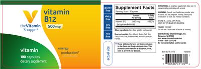 Photo of the The Vitamin Shoppe Vitamin B12 500 mcg label