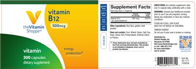 Photo of the The Vitamin Shoppe Vitamin B12 500 mcg label