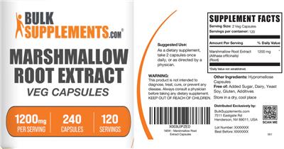 Photo of the BulkSupplements.com Marshmallow Root Extract 1200 mg Veg Capsules label