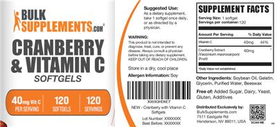 Photo of the BulkSupplements.com Cranberry & Vitamin C Softgels label