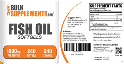 Photo of the BulkSupplements.com Fish Oil 1000 mg Softgels label