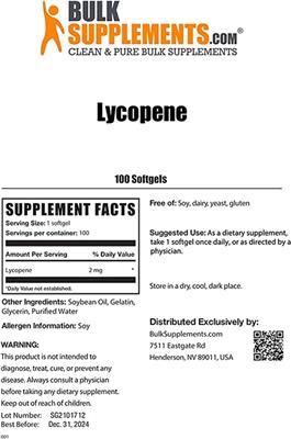 Photo of the BulkSupplements.com Lycopene label
