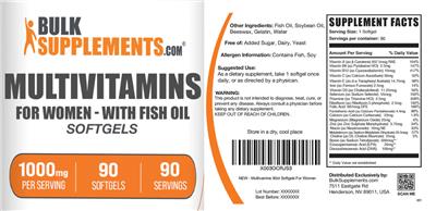 Photo of the BulkSupplements.com Multivitamins for Women - with Fish Oil Softgels label