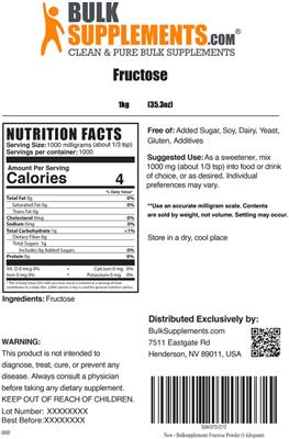 Photo of the BulkSupplements.com Fructose label