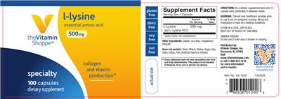 Photo of the The Vitamin Shoppe L-Lysine 500 mg label