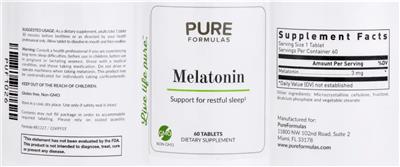 Photo of the PureFormulas Melatonin label