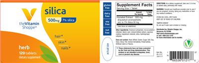 Photo of the The Vitamin Shoppe Silica 500 mg label