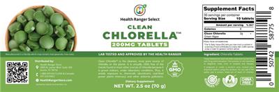 Photo of the Health Ranger Select Clean Chlorella 200 mg Tablets label