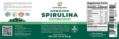 Photo of the Health Ranger Select Hawaiian Spirulina 500 mg Tablets label