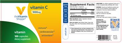 Photo of the The Vitamin Shoppe Vitamin C 1000 mg label