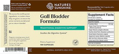 Photo of the Nature's Sunshine Gall Bladder Formula label